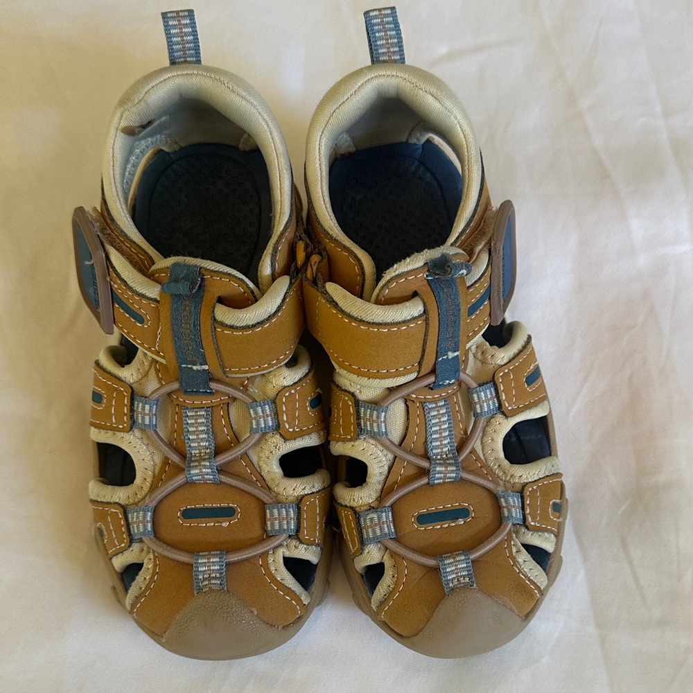 Pediped Kids Tan and Blue Sandals